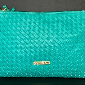 Giorgia Milani Woven Leather Crossbody Clutch |Teal Made In Italy |Gold Hardware